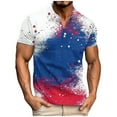thumbnail image 2 of Fnnxeal Mens Patriotic Red White Blue Gradient Polo Shirt Short Sleeve Stars Print Nylon Spandex Performance Moisture Wicking Slim Fit,Size 2XL, 2 of 5