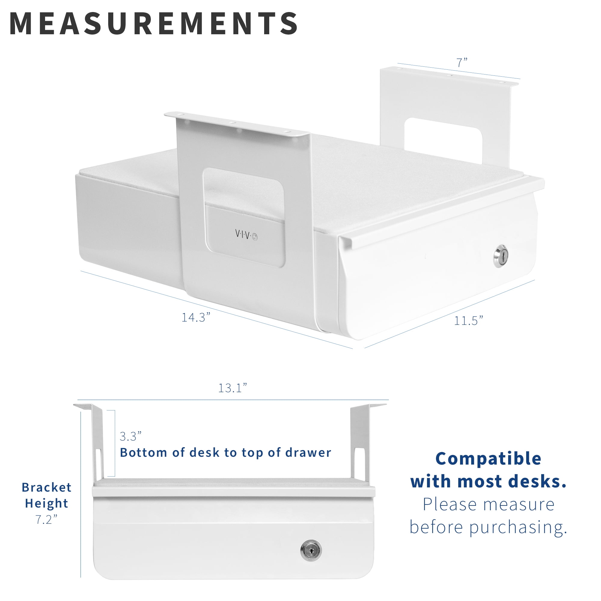 VIVO White Lockable Pull Out Under Desk Storage Drawer, Workspace Organizer