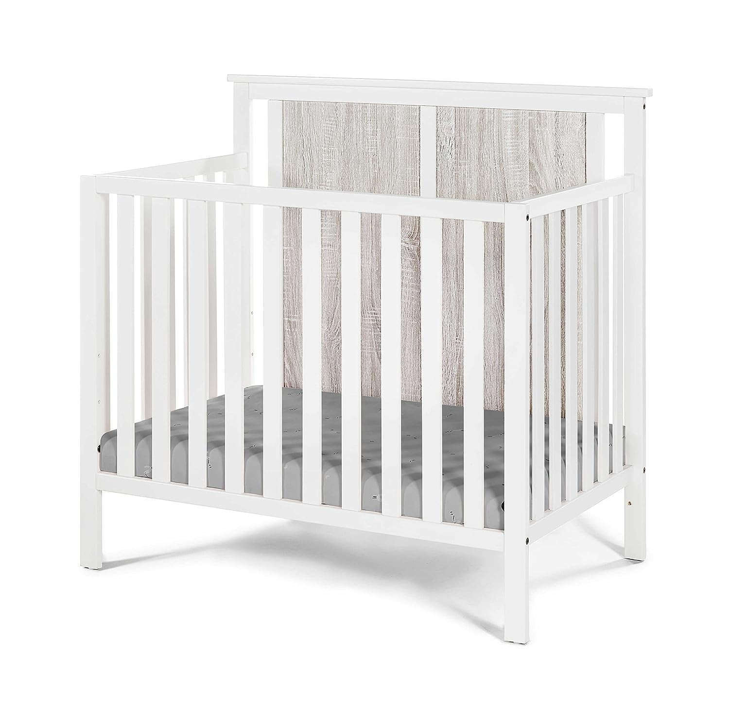Suite Bebe Connelly Mini Crib with Mattress Pad, White & Rockport Gray