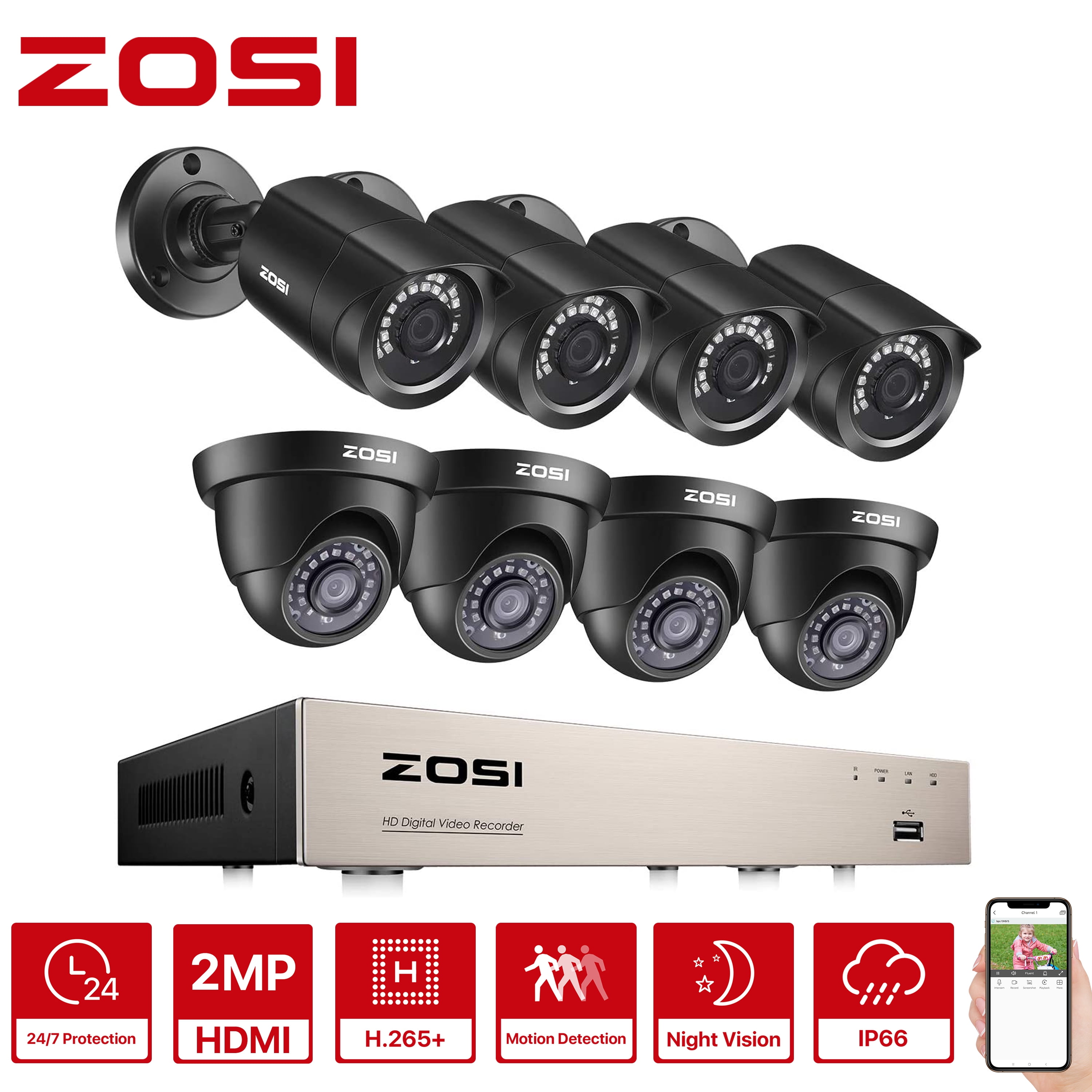ZOSI 8CH H.265+ 5MP Lite DVR CCTV 1080P HD Security Camera System Home