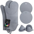 thumbnail image 1 of Juego de guantes y soportes para ollas Rorecay, silicona, 500 °C, color gris, 1 of 7