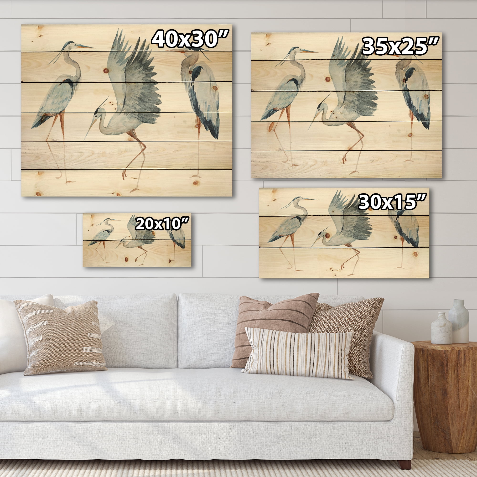 Designart 'Portrait Of Heron Birds II' Traditional Print on Natural Pine Wood
