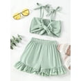 thumbnail image 2 of Kid Girl 2 Piece Summer Casual Shorts Set Spaghetti Strap Tei-Up Crop Top + Ruffle Shorts Outfits, 2 of 9