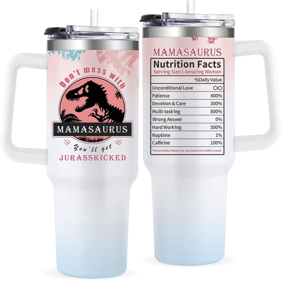 Mom Gifts From Daughter Birthday Gifts for Mom From Son - 40 Oz Dinosaur Travel Cup Gift Set Chirstmas Mothers Day Presents For Moms - Don''t Mess With Mama White Tumbler with Lid Straw