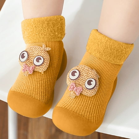 

〖Yilirongyumm〗 Baby Shoes Warm Stocking Girls Knit Socks Kids Rubber Soft Solid Sole Slipper Toddler Baby Boys Shoes Baby Shoes