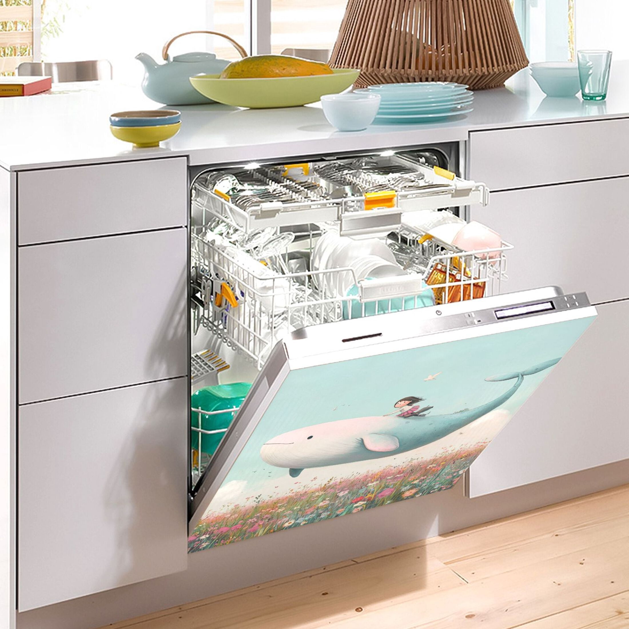 Dishwasher Magnetic Sticker 23x26 Inch Refrigerator Magnetic Sticker Washing Machine Magnetic Sticker Kitchen Panel Magnetic Sticker Home Decor Flying Fish
