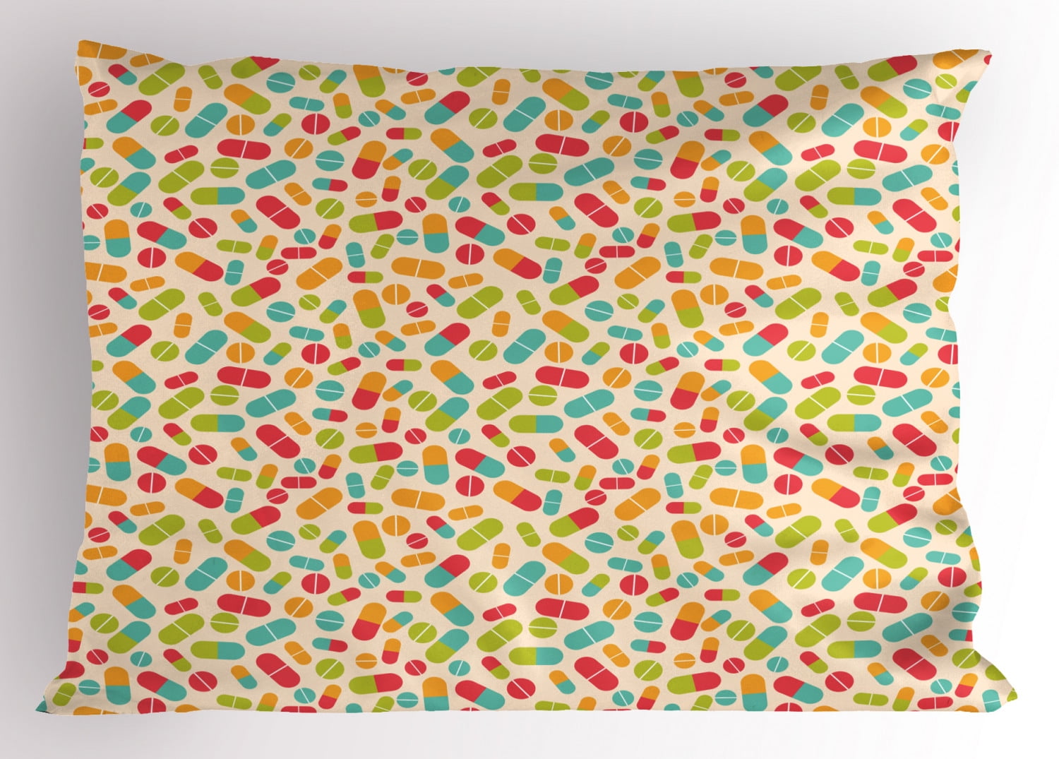 Apothecary Pillow Sham, Pills Medical Capsules Health Vibrant Pharmacy