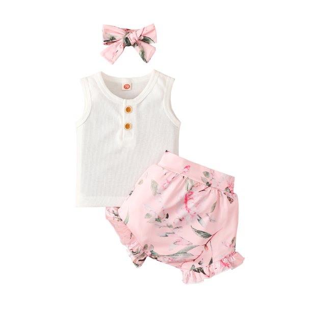 3PCS Infant Newborn Baby Girls Clothes Set Sleeveless Cotton TShirt