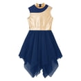 thumbnail image 5 of Alvivi Big Girls Metallic Liturgical Praise Dance Dress Church Robe Color Block Worship Dancewear Navy Blue 10, 5 of 7