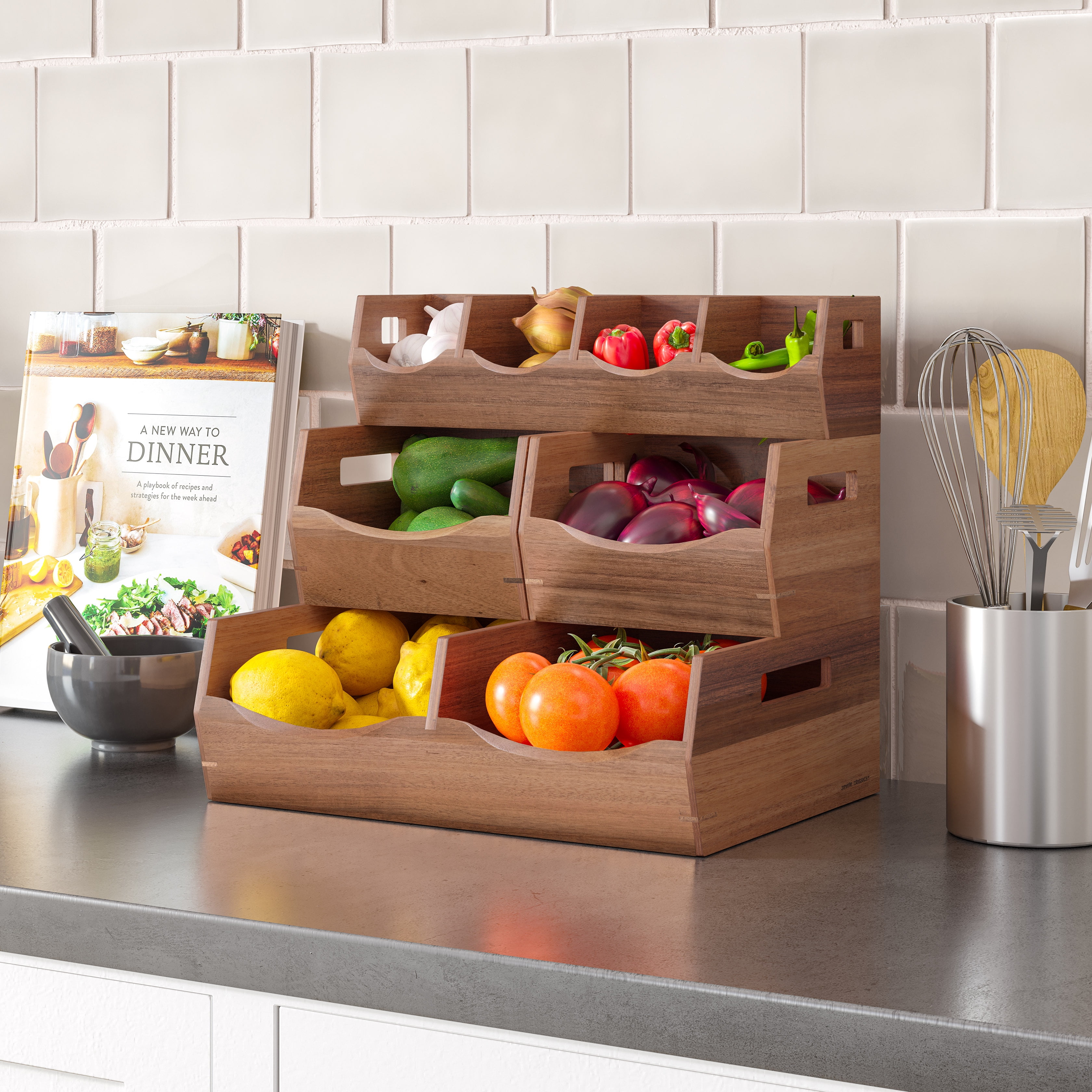 Acacia Wood Stackable Bin Organizer (4 Piece Set)
