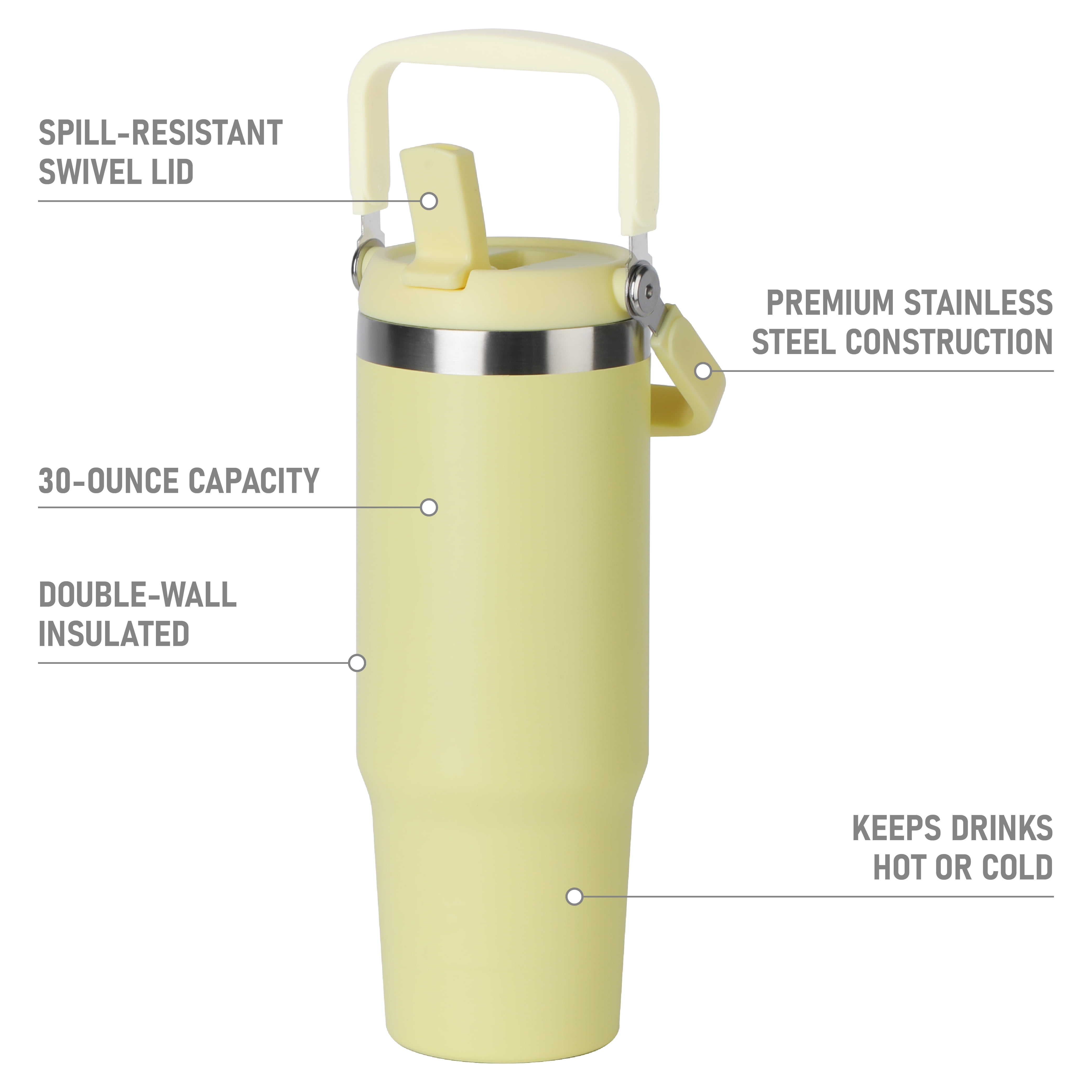 Ozark Trail 30 oz Insulated Stainless Steel Tumbler with Swivel Handle,Yellow