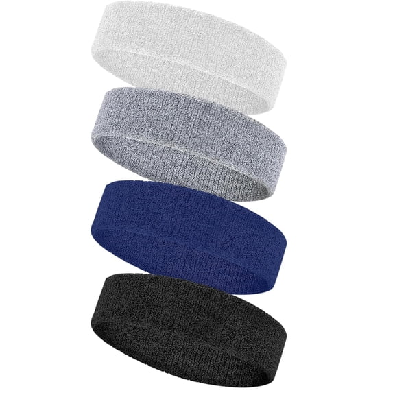 TELOLY 4 Pack Sweatbands for Men & Women – Soft & Absorbent Cotton Terry Headbands for Sports,Gym,Running,Basketball,and Workouts