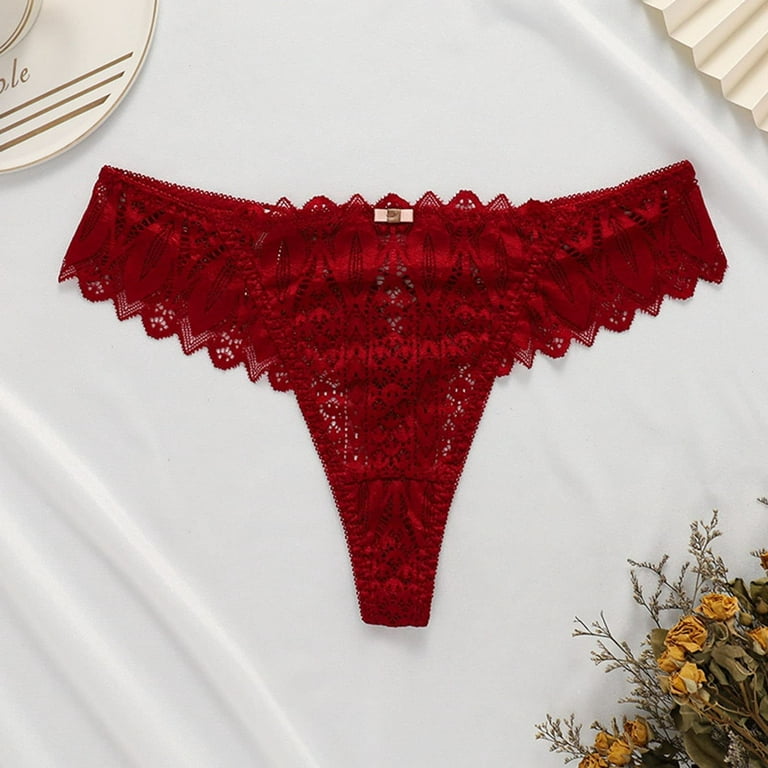 Efsteb Lace Thongs for Women Sexy Low Waist Briefs Sexy Comfy Panties Lace  Flowers Crochet Lace Panties G Thong Lingerie Transparent Ropa Interior  Mujer Breathable Underwear Red 