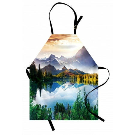 

Nature Apron Winter Scenery in the Mountains Greenery Icy Lake Idyllic Early Morning Sunrise View Unisex Kitchen Bib with Adjustable Neck for Cooking Gardening Adult Size Multicolor by Ambesonne