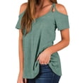 thumbnail image 4 of Brilliant Women Tops Women's Summer Solid Short Sleeve Top Off Shoulder V-Neck Casual Lace Up T-Shirt clothes under $10.00, 4 of 8