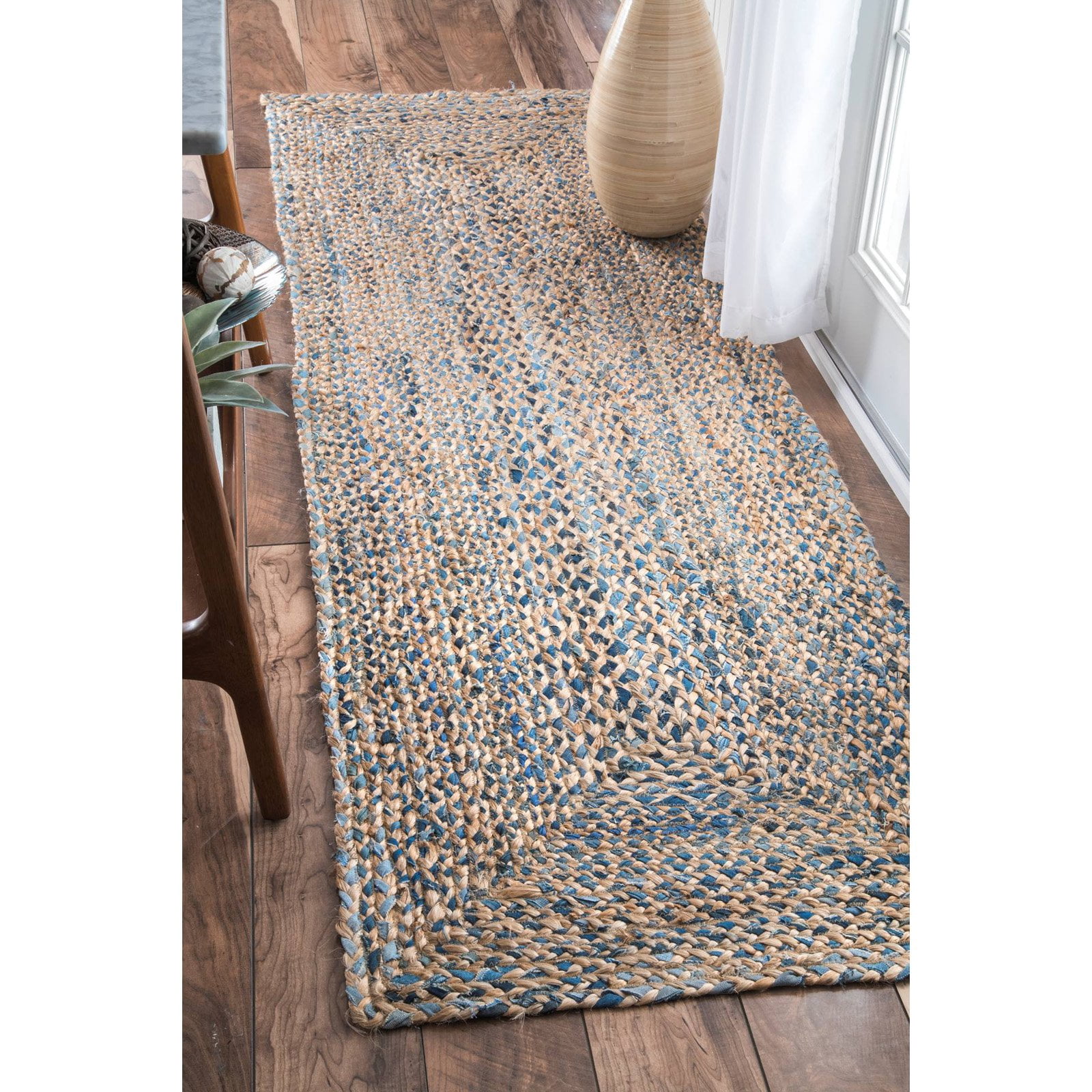 nuLOOM Eliz Hand Braided Jute Runner Rug, 2' 6" x 8', Blue