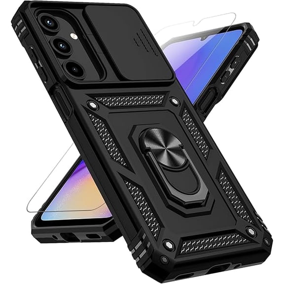 can for Samsung Galaxy A16 5G Case with Slide Camera Cover HD Screen Protector [Military Grade 16ft. Drop Tested] Magnetic Ring Holder Kickstand Protective Phone Case for Galaxy A16 5G 2025, Black