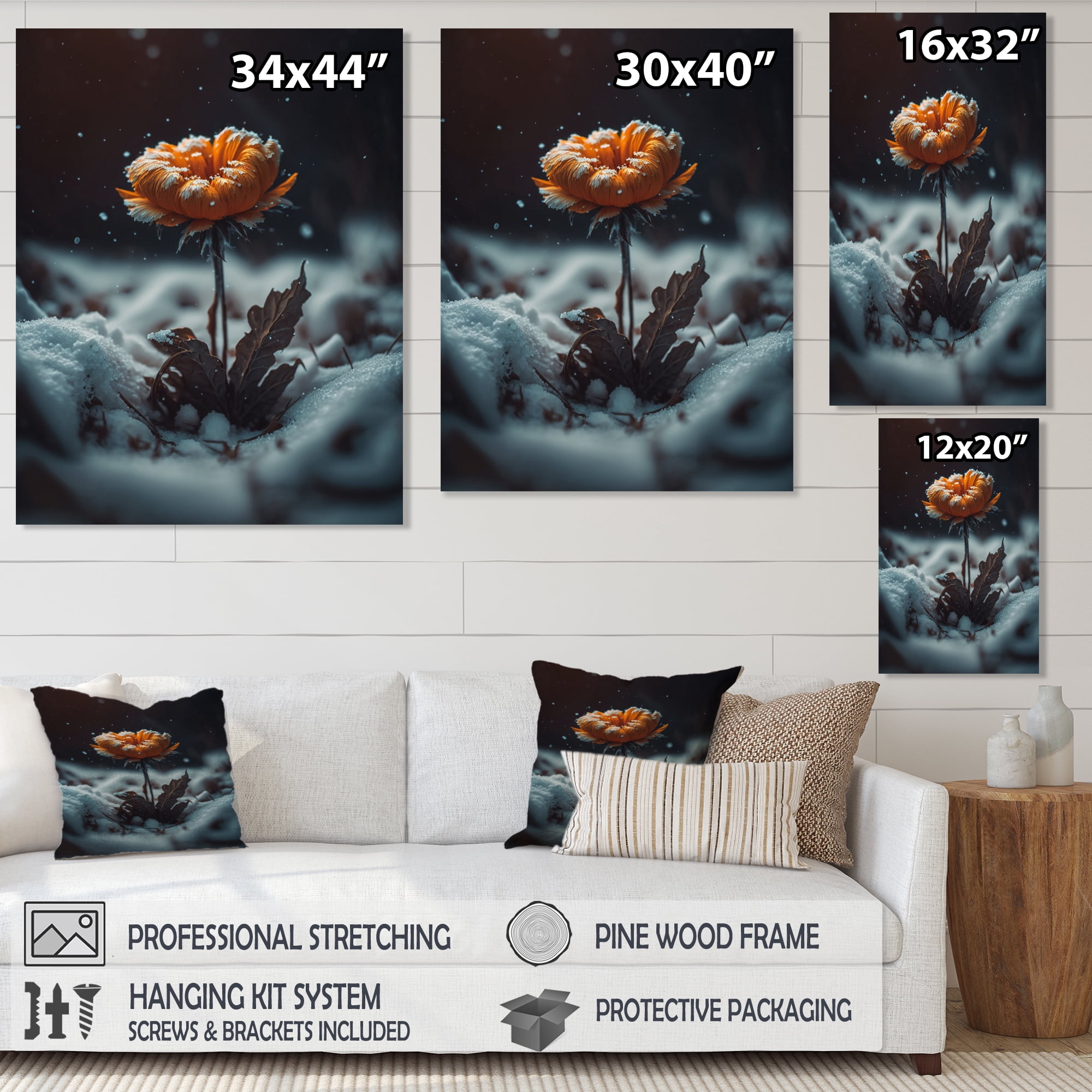 Designart A Blooming Orange Marigold Flower In Winter I Canvas Wall Art