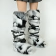 thumbnail image 3 of Women's Winter Warm Fluffy Faux Fur Knee High Snow Boots - Fashionable Cross Belt Buckle Boots, 3 of 5