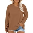 thumbnail image 2 of Plus Size Neck T Shirts Women Long Sleeve Tops Casual Summer Tshirts Loose Fit Tee Coffee Women Blending Shirts Women's Long Sleeve T-Shirt(XXXXXL), 2 of 6