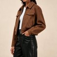 thumbnail image 5 of IUYRTFE Women's Short Suede Jacket Zip Up Lapel Collar Casual Outerwear with Pockets, 5 of 9
