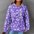 thumbnail image 2 of UTSJKR 2024 Fall Fashion Floral Print Hoodies for Women Deals Trendy Waffle Knit Long Sleeve Sweatshirt Casual Loose Oversized Pullover Tops with Pocket Purple XL, 2 of 5