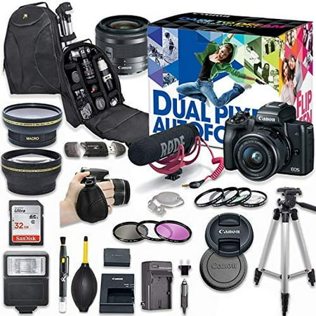Canon Eos 1d Flash Memory - Canon EOS M50 Mirrorless Digital Camera with 15-45mm Lens Video Creator Kit (Black) + Wide Angle Lens + 2X Telephoto Lens + Flash + SanDisk 32GB SD Memory Card + Accessory Bundle