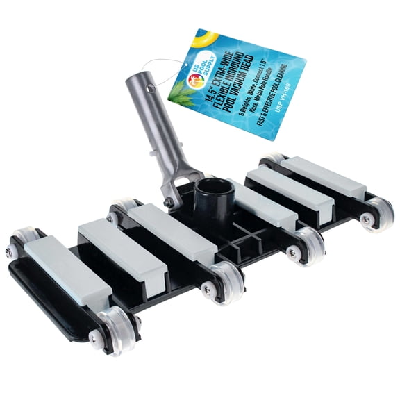 U.S. Pool Supply Manual Pool Vacuum Head for Inground Pools, Flexible, Extra-Wide, Weighted - 6 Weights, Connect 1.5" Hose, Metal Pole Handle - Swimming Cleaning Accessory Attachment