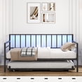 thumbnail image 5 of HMYG Twin Daybed with RGB LED Lights Charging Station,Height Adjustable Day Bed Frame with Trundle,Versatile Metal Sofa Bed Frame for Bedroom,Living Room,Guest Room,Black, 5 of 12