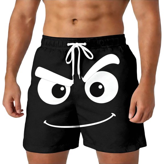 Men Shorts Casual Men's Funny Cartoon Character Print Casual Summer Shorts Comfortable Elastic Waist Breathable Outdoor for Daily and Vacation Black L