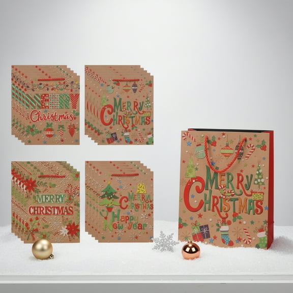 10pcs Christmas-themed gift bags, thickened and durable handbags, gift wrapping bags for holiday gifting, suitable for Christmas, Thanksgiving, Valentine's Day, and birthday parties.
