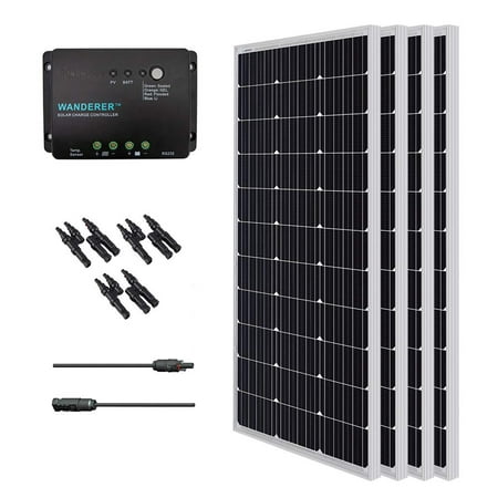 Renogy 400W 12V Solar Panel Monocrystalline Bundle Off Grid Power Kit for RV/Boat/Cabin/Battery
