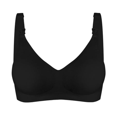 Quealent Women Nursing Bra Maternity Breastfeeding Pregnant Vest Bras Plain Color Wireless Nursing Bras (Black M)