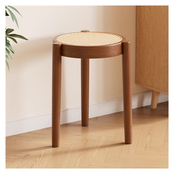 Stackable Wooden Stools Set of 4,Rattan Portable Backless School Chairs with Round Top,Stacking Stools Kitchen Island Barstools for Dining Room