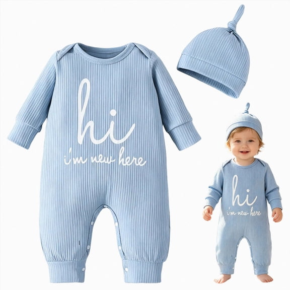 9-12 Months Newborn Baby Clothes Hi I'm Here From Outfits Neutral Romper One-Piece Romper Newborn Pajamas