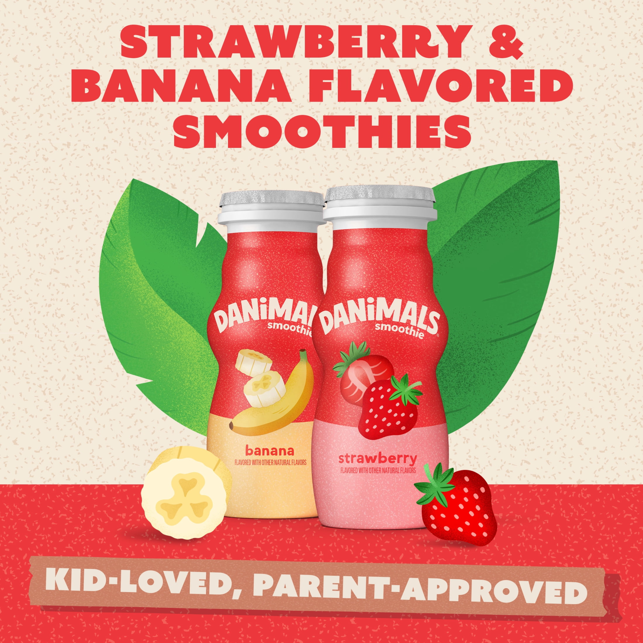 Danimals Smoothie Strawberry and Banana Split Low Fat Dairy Drink Smoothie Bottles, Multi-Pack, 3.1 fl oz, 12 Count​
