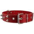 thumbnail image 2 of Real Leather Red Spiked Dog Collar Spikes, 1.6" Wide. Fits 19"-23" Neck, Large Breeds Rottweiler, Pit Bull., 2 of 2