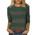 thumbnail image 3 of HVOBTTY Womens 3/4 Sleeves Pullover T Shirt, Fall Tops for Women, Women's Casual 3/4 Sleeve Patchwork Print Crew Neck Go Out T Shirt Gray, XXL, 3 of 5