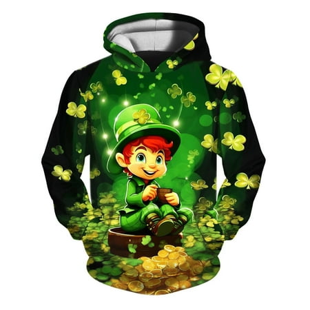 

Boys Girls Hoodies Fashion Toddler Baby Kids Sweatshirts Little Hooded 3D St. Patrick s Day Printed With Pocket Unisex Infant Sweater Pullover For Newborn Outwear Green 4-5 Years