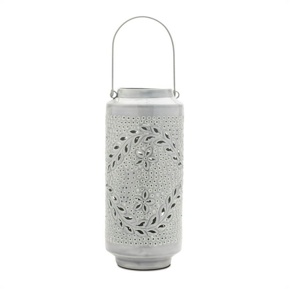Melrose Punched Metal Candle Lantern 15.5"H Glam & Luxury Gray