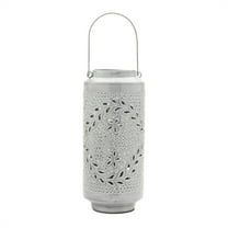 Melrose Punched Metal Candle Lantern 15.5"H Glam & Luxury Gray
