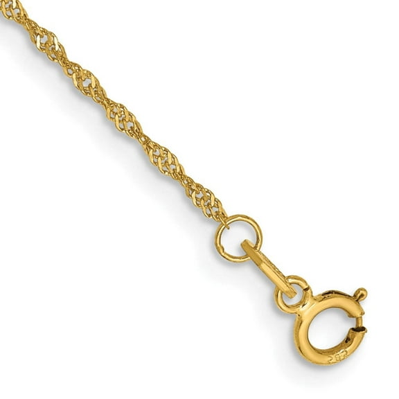 Primal Gold 14 Karat Yellow Gold 1.10mm Singapore Chain Anklet