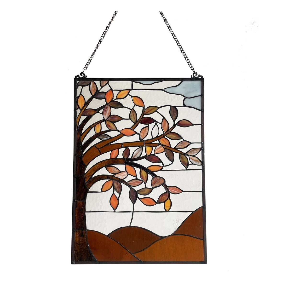 CHLOE Lighting AUTUMNAL Floral-Style Black Finish Stained Glass Window Panel 24" Tall