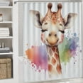 thumbnail image 6 of JEUXUS Durable and Washable Animal 10 Watercolor Giraffe Waterproof Shower Curtain Multiple Sizes White, 6 of 7