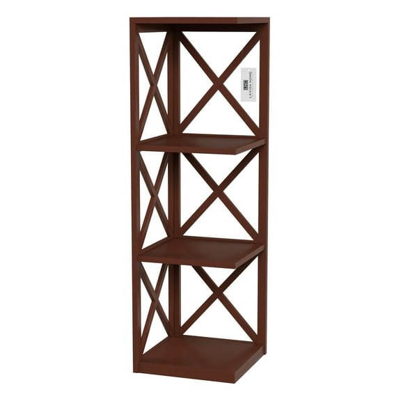 Lavish Home 4-Shelf Corner Bookcase, Open Criss-Cross Style for Decoration Storage (Brown)