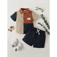 thumbnail image 3 of Mikrdoo Infant Baby Boys Clothes Baby OOTD Summer 1 Years Boys Splice Pocket 2 Years Boys Turn-down Collar Shirt Elastic Shorts 2Pcs Preschool Outfits Blue, 3 of 8