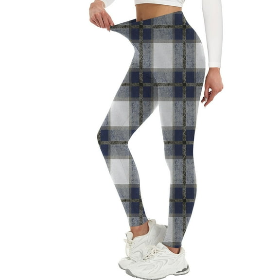 successthop Plaid Leggings for Women Strecthy High Waist Leggings Summer Yoga Pant Plus Size Print Lounge Bottoms Black XL