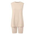 thumbnail image 7 of Women's Sleeveless Solid Two-Piece Shorts Set, Casual Loose Summer Outfit,Beige,M, 7 of 7