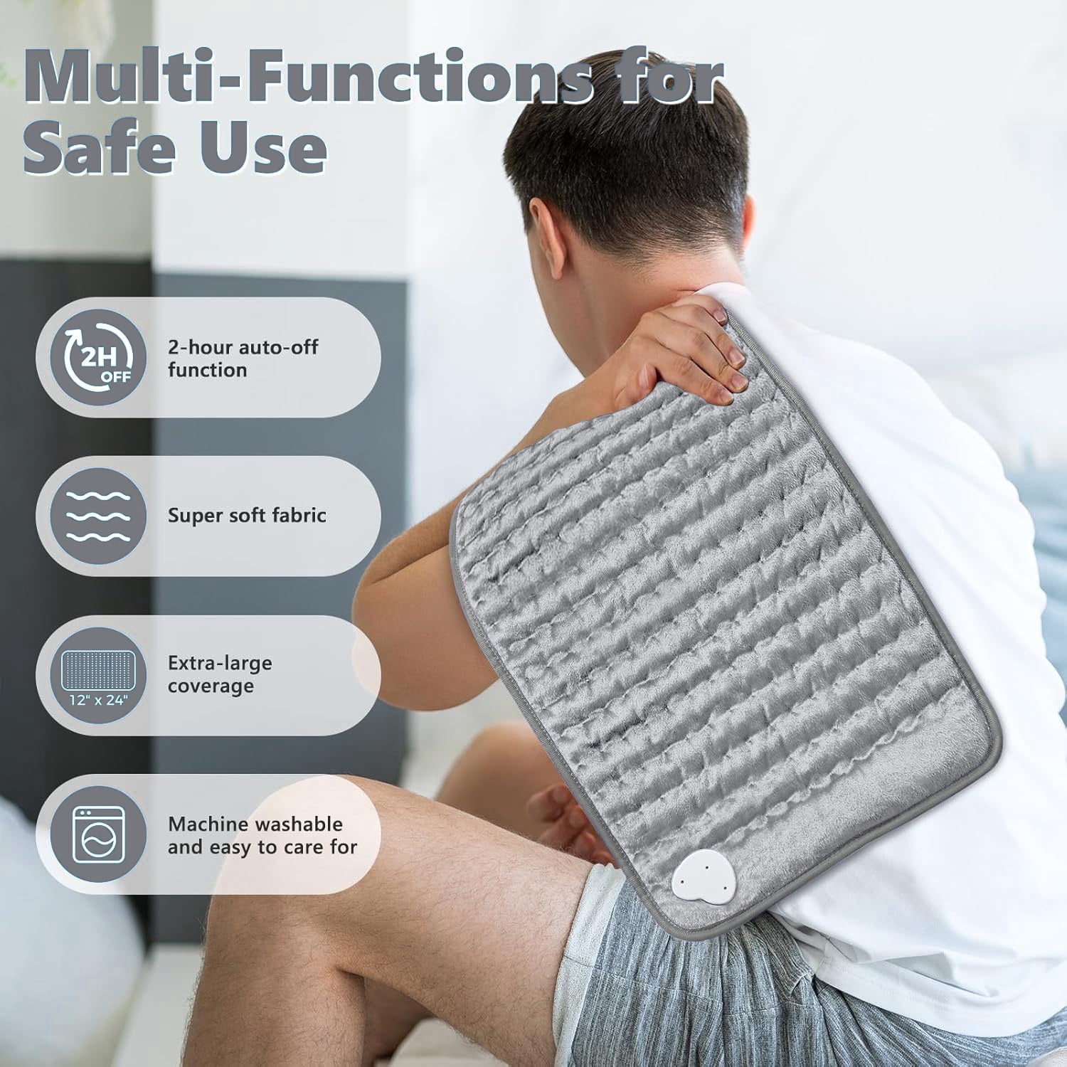Electric Heating Pad for Back Pain & Cramps Relief, Electric Throw, Auto Shut Off, Machine Washable, Moist Heat Pad for Neck & Shoulder - Valentines Day Gifts for Her 33×17"