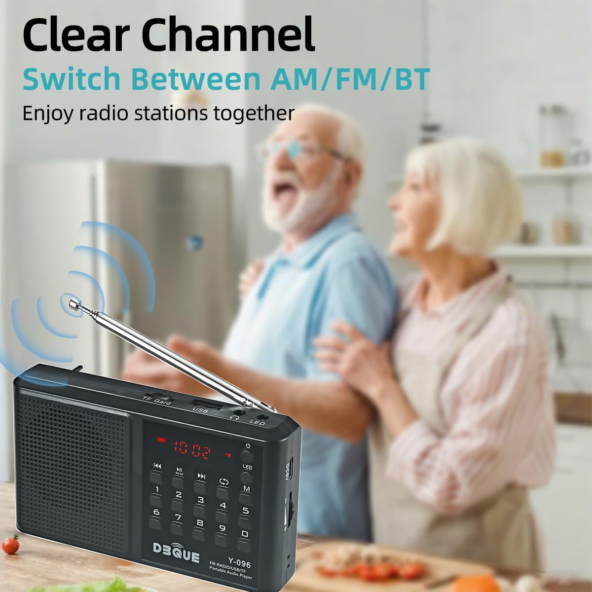 Portable AM FM Radio with Bluetooth Speaker, USB/TF Playback MP3 Player with USB-C Fast Charging, Auto Scan Save, Rechargeable Battery for Home Outdoor Use BT 5.0 Radio (Black)